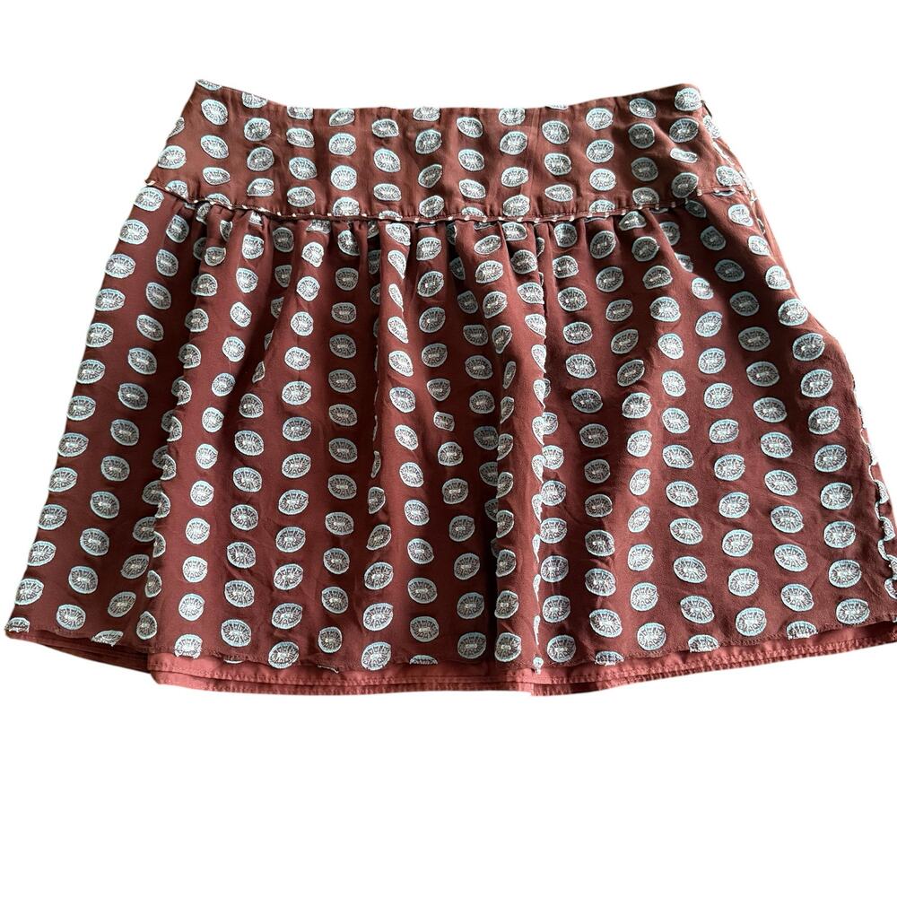 LOFT Women’s maroon/burgandy silk skirt with blue emblishments/medallions 10